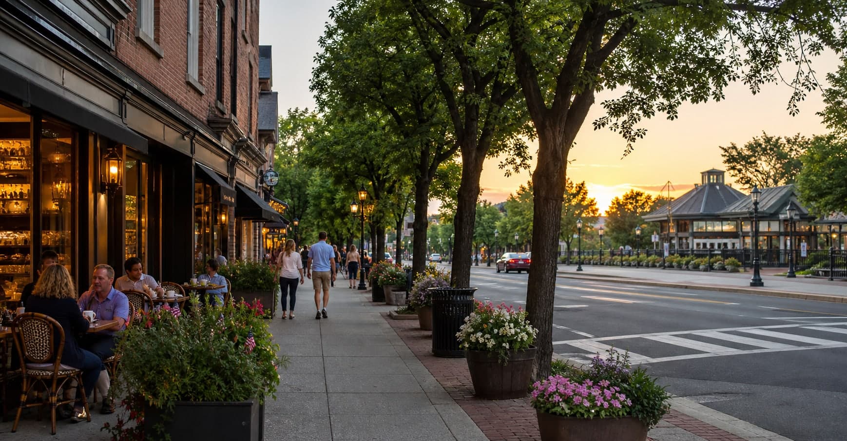 Tree-lined downtown in an established North Jersey community